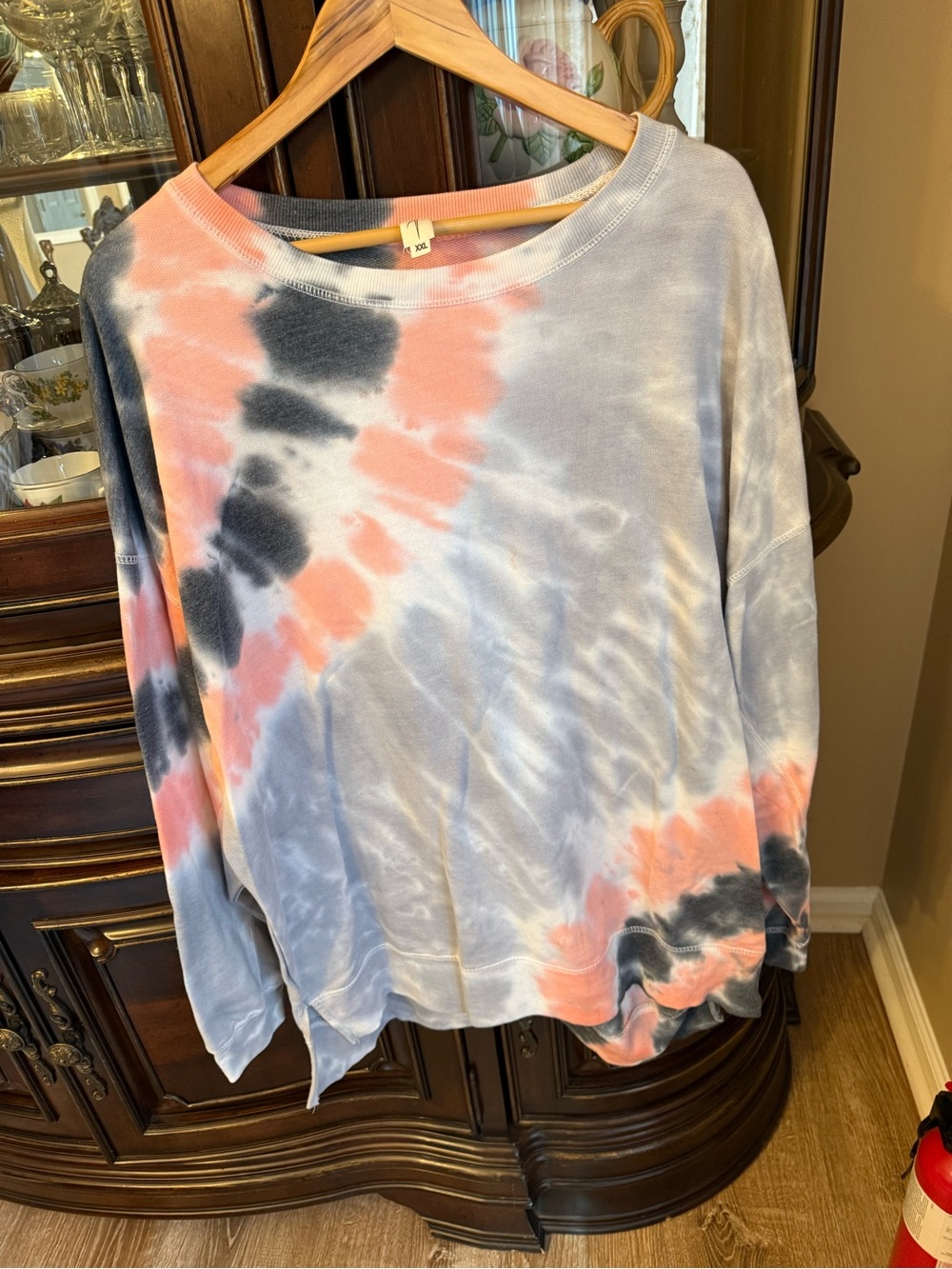 Relaxed Tie-Dye Long Sleeve Top - Coral, Gray & Navy